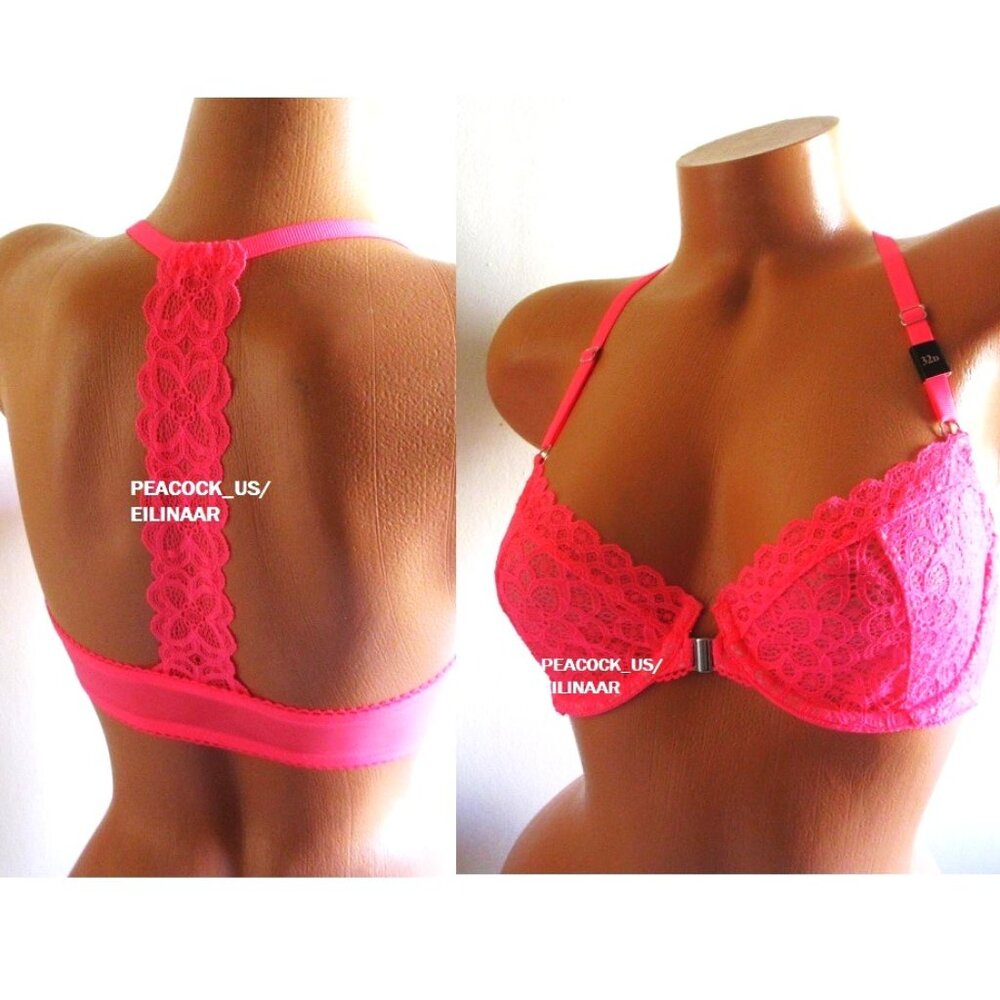 Victoria Secret Dream Angels Unlined Demi Bra 32D Front Close T-back Hot Pink